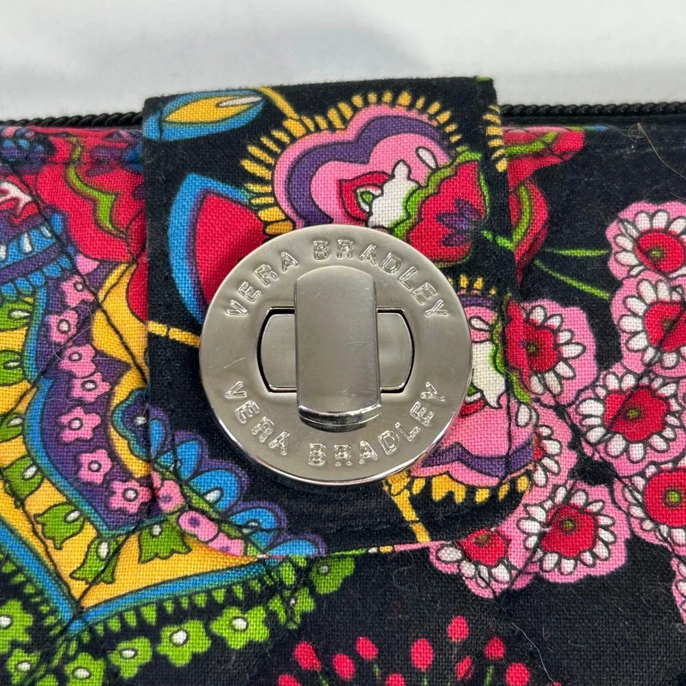 Vera Bradley Turnlock Wallet Provencal Paisley Quilted Cotton Black Multi Color - Picture 2 of 11